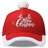 Giavuwn Christmas Santa Baseball Hat Santa Claus Costume hat with Fuzzy Fur Pom