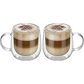 BEoneBEwin 10oz Double Walled Glass Coffee Mugs Set of 2, Clear Insulated Mug for Cappuccino, Latte, Borosilicate Glass Cup, Heat & Cold Resistant Glasses