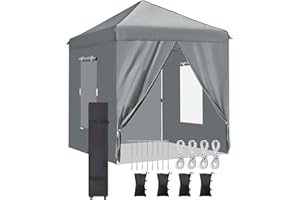 RHOLUTA 6.5x6.5 Pop Up Canopy Tent with 4 Removable Sidewalls, Ez Pop Up Outdoor Canopy, Adjustable Waterproof Canopy with Roller Bag, 4 Sand Bags, 4 Ropes and 8 Stakes