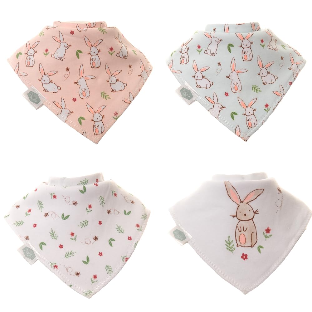 Ziggle - Bandana Dribble Bibs - Cotton Front Baby Bibs Newborn to 24 Months - Newborn Gifts - Baby Bibs For Comfortable Kids - Bunnies