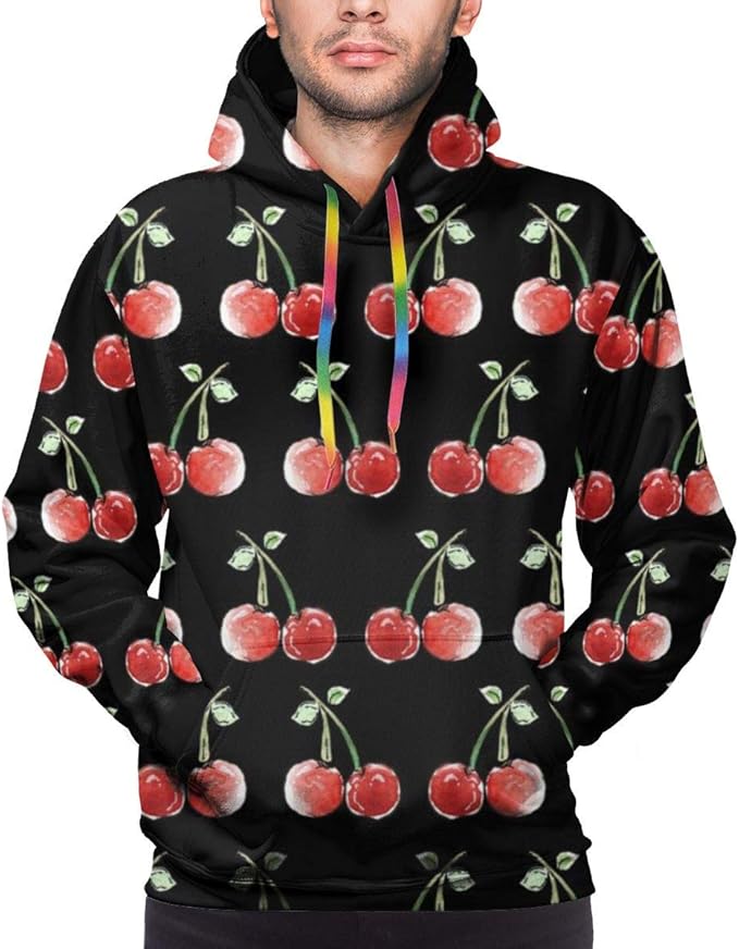 Mens Hoodie Sweatshirt Pullover Yummy Cherries On Black Amazon.es