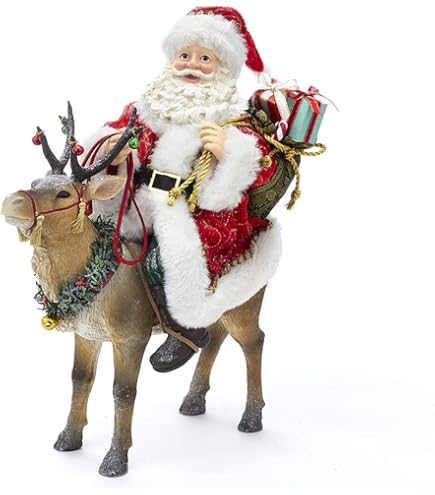 Amazon.com: Kurt Adler Musical Santa with 8 Reindeers 2-Piece Set