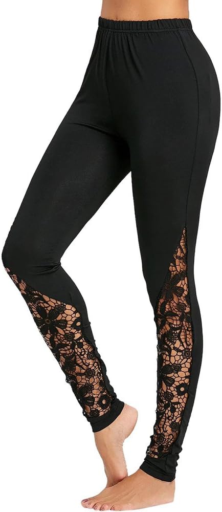 Women Skinny Flower Lace Insert Ripped Holes Jeans Pants Low Waist Stretch Slim Pencil Trousers Hollow Out Long Pants