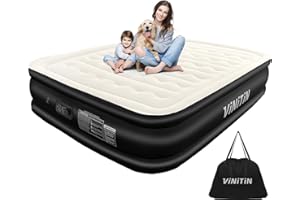 Vinitin Air Mattress Queen with Built in Pump, 18" Elevated Inflatable Blow Up Mattress with Self-Inflation/Deflation, Soft Flocked Top Air Bed for Guest, Home,Camping, 80x60x18in, Max 660lb, Black