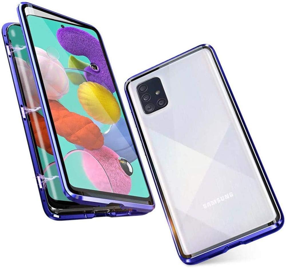 Magnetic Case for Samsung Galaxy A51, Magnet Adsorption with Front and Back Double-Sided Built-in Tempered Glass, One-Piece Full Screen Coverage Design 360 Degree Full Body Metal Frame Cover - blue