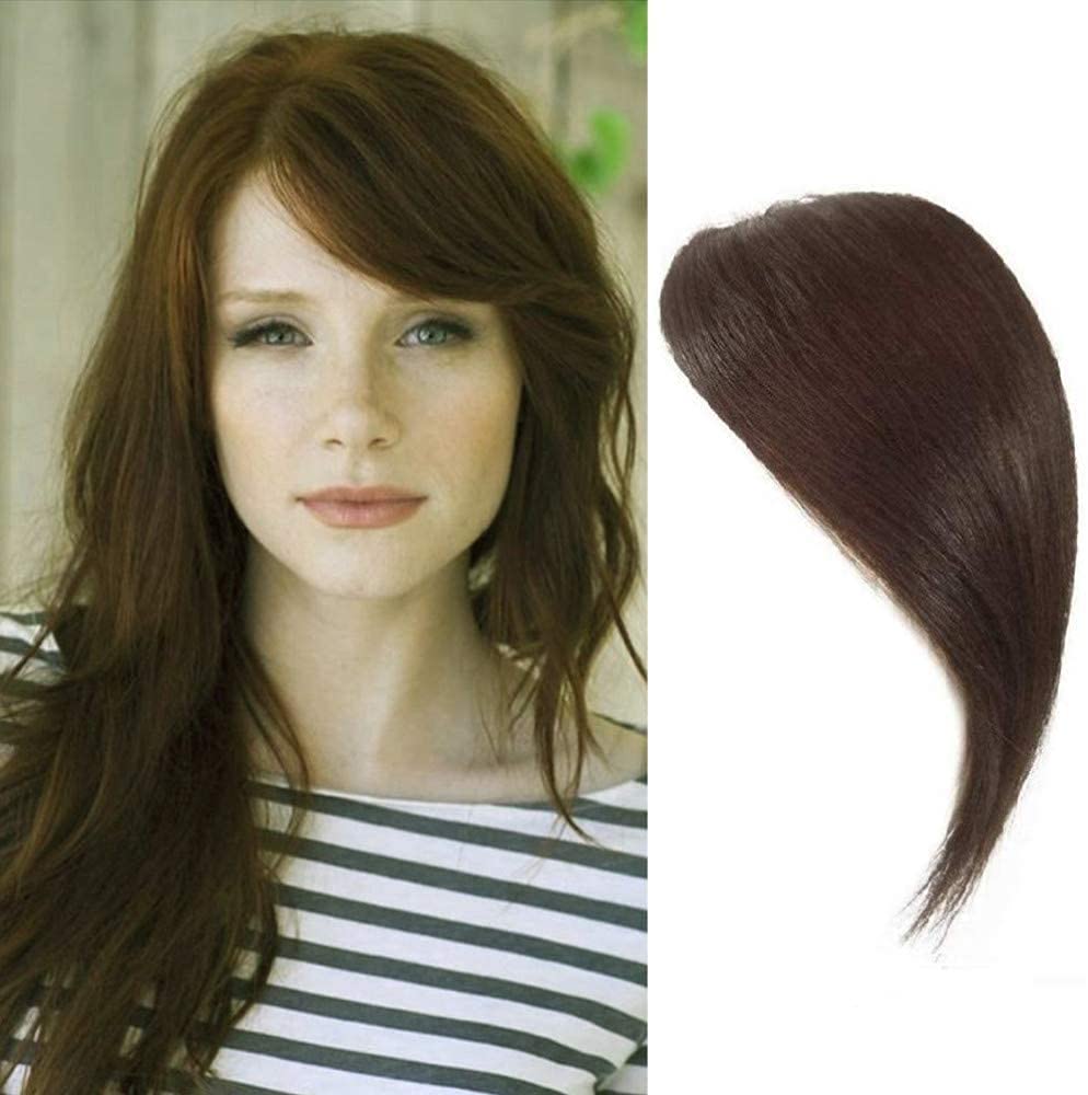 Air Side Bangs Clip in Human Hair Bangs Straight Side Bang Fringe Real Hair Extensions(Dark Brown)