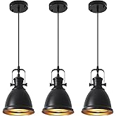 COTTMIC Black Pendant Lights Kitchen Island 3 Pack, Vintage Pendant Light, 6.5’’ Farmhouse Pendant Light Fixtures, Adjustable