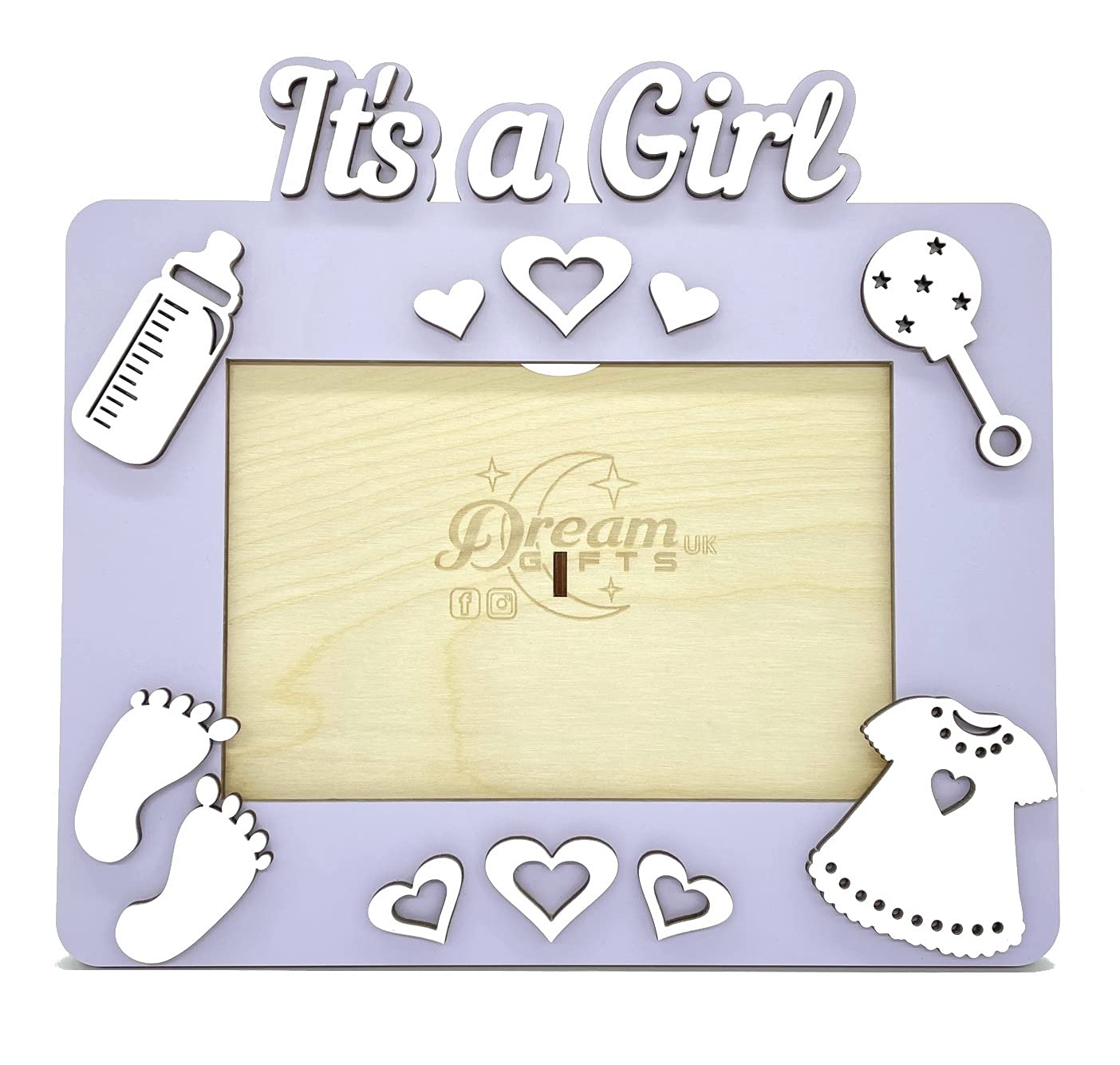 It's a Girl, Baby Wooden Photo Frame Custom Hand Made for Tabletop or Wall, Decorative Style, Gift idea (Violet)