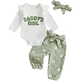 Tsnbre Newborn Baby Girl Outfits Daddys Girls Ruffle Long Sleeve Romper Top Pants Headband Infant Fall Winter Clothes