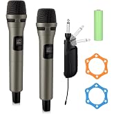 vovoyager 2 Pack Wireless Microphones, Rechargeable Wireless Karaoke,2.4GHZ | Microphone with Flexible Receiver, Cardioid Dynamic Noise Cancellation, Microphone for Singing, Wedding, DJ, Party, Speech