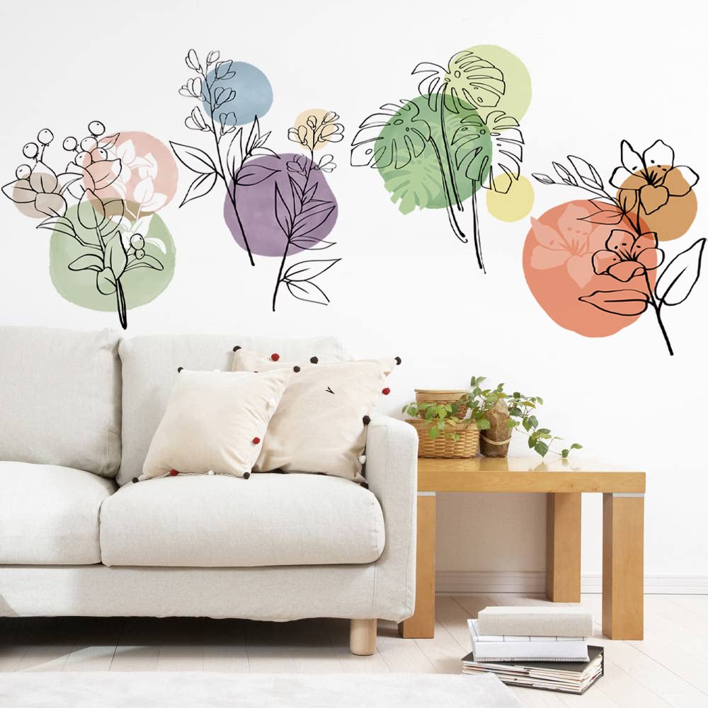 Runtoo Boho Modern Abstract Wall Art Decals Simple Plant Flower Color Wall Stickers Living Room Nursery Kids Bedroom Wall Decor