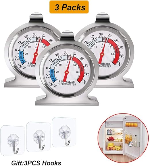 Lifreer Fridge Thermometers 3PCS Stainless Steel Refrigerator Freezer