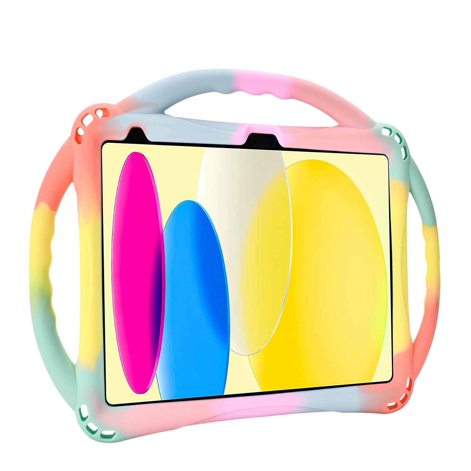 TopEsct Kids Case for iPad (A16) 11th Gen 11" 2025, iPad 10th Gen 10.9" 2022, Built in Kickstand, Silicone Shockproof Cover Comes with Strap (Rainbow)