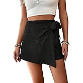 WDIRARA Women's Summer Mini Wrap Shorts Knot High Waist Belted Skorts Zipper Casual Loose Skirt