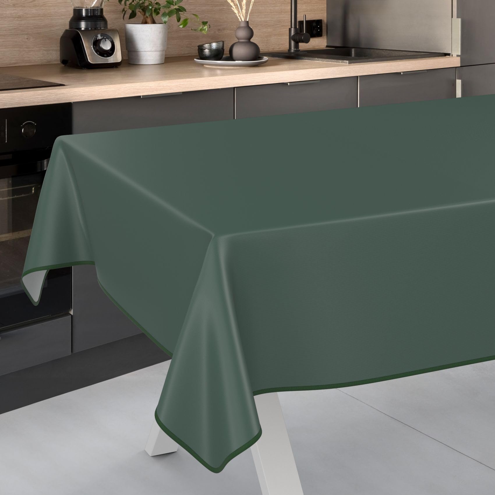 ANRO Oilcloth Tablecloth, Washable, Oilcloth, Garden Tablecloth, Outdoor, Indoor, 240 x 140 cm with Hem, Fir Green