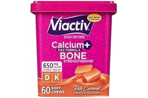 Viactiv Calcium +Vitamin D3 Supplement Soft Chews, Caramel, 60 Chews - Calcium Dietary Supplement for Bone Health