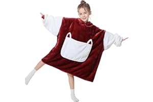Aemilas Wearable Blanket Hoodie for Kids 6-12 Comfort Oversized Hoodies Blanket Sweatshirt Birthday Gifts, One Size Fits All