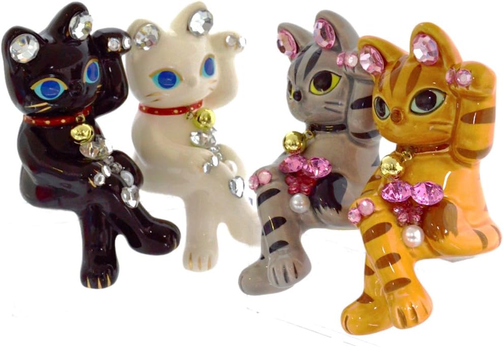 Amazon キラキラデコ オシャレ招き猫 まねきねこ 陶器 インテリア ブラック 3点 3点 インテリア オンライン通販