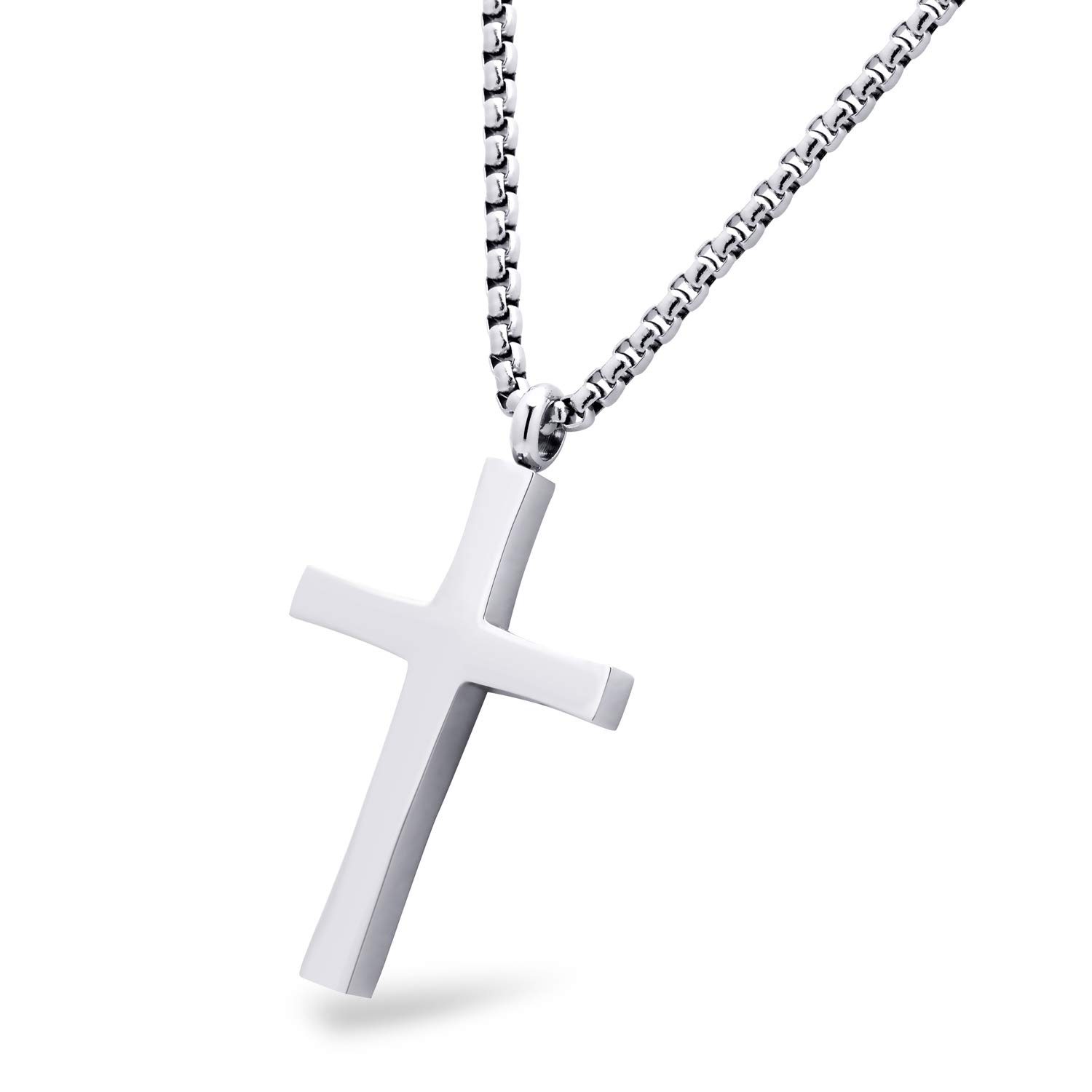 555Jewelery Stainless Steel Metal Cross Men Women Unisex Adjustable Rolo Chain Religious Christian Prayer Vintage Simple Fashion Jewelry Accessory Chain Pendant Necklace, Silver 16 Inch — image 1