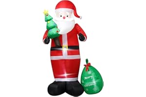 8 Foot Inflatable Santa Claus Christmas Tree Decoration with LED Lights, Indoor Outdoor Blow up Santa Holding a Christmas Tre
