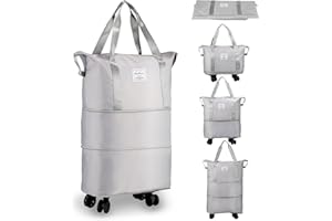 VOOWO Rolling Duffle Bag with Wheels, Expandable Foldable Duffle Bag with Wheels and Handle for Travel, Rolling Luggage bag Carry on Duffel Bag, Wheeled Travel Duffle Bag, Large Weekend Bag (Grey)