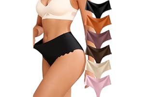ALL OF SHE Thongs for Womens High Waisted Seamless Underwear for Women 6 Pack Wave Edge No Show Sexy Panties