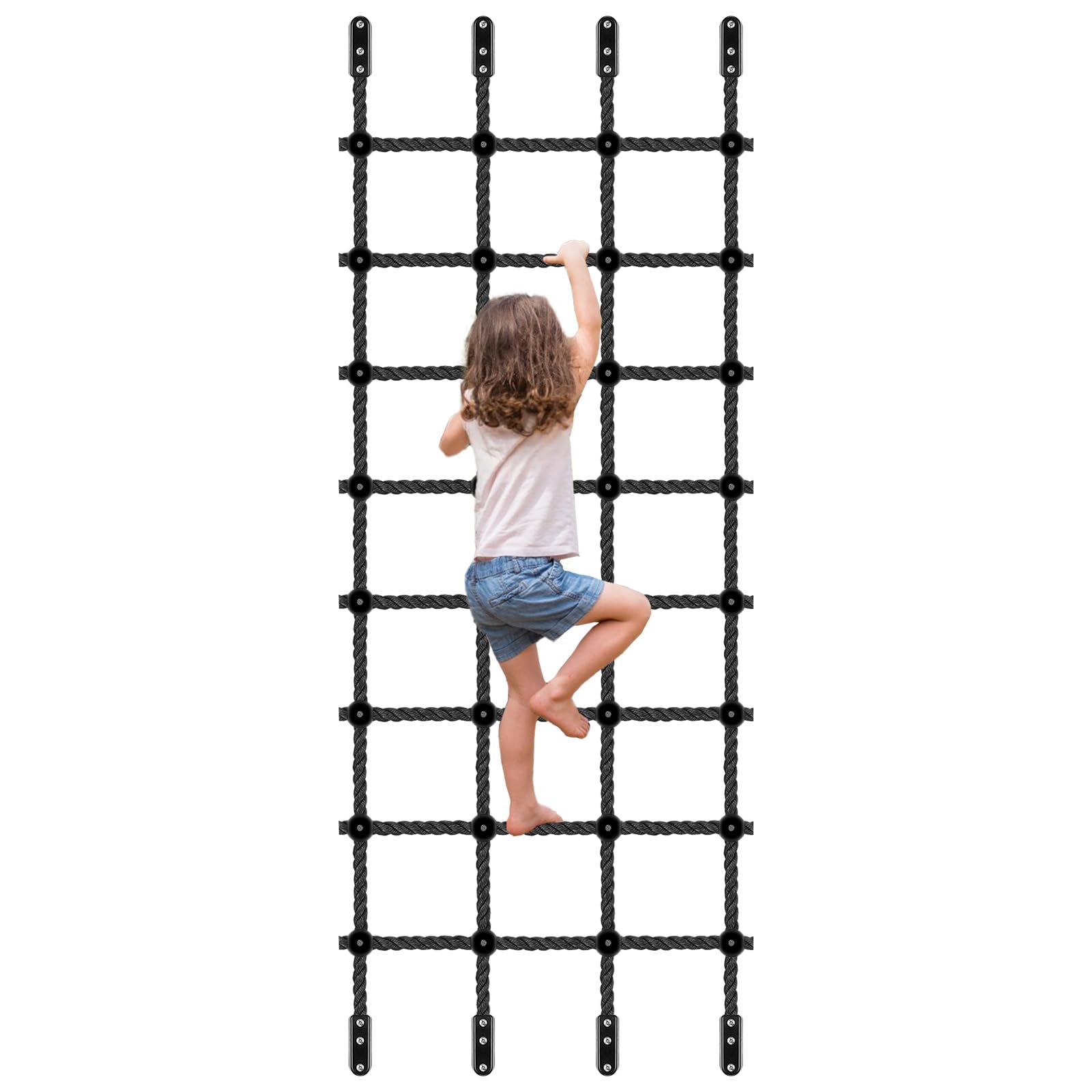BeneLabel Climbing Cargo Net, 354 x 76cm Climbing Frame Net Kids Webbing Net Rope Ladder Playground Safety Netting with Hardware for Outdoor Playset/Swing Set/Treehouse Obstacle Course Training, Black — image 1