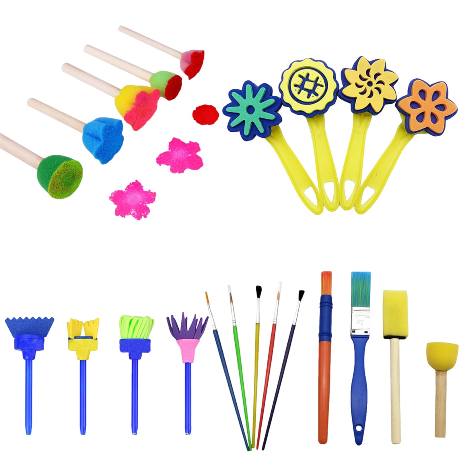 22 Pieces Kids Painting Set, Toddler Painting Sponges and Brushes, with Long Handled Sponge Stamps, Sponge Paint Brushes for DIY Creative Art Projects, Paint Sponges for Kids