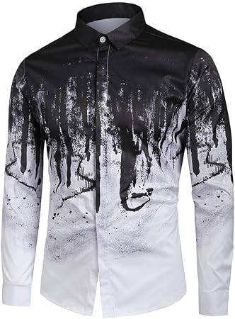 ღLILICATღ Camisa para Hombre con Solapa, Hombres, Botón, Color Degradado, Jersey de Manga Larga, Blusa con Impresión: Amazon.es: Jardín