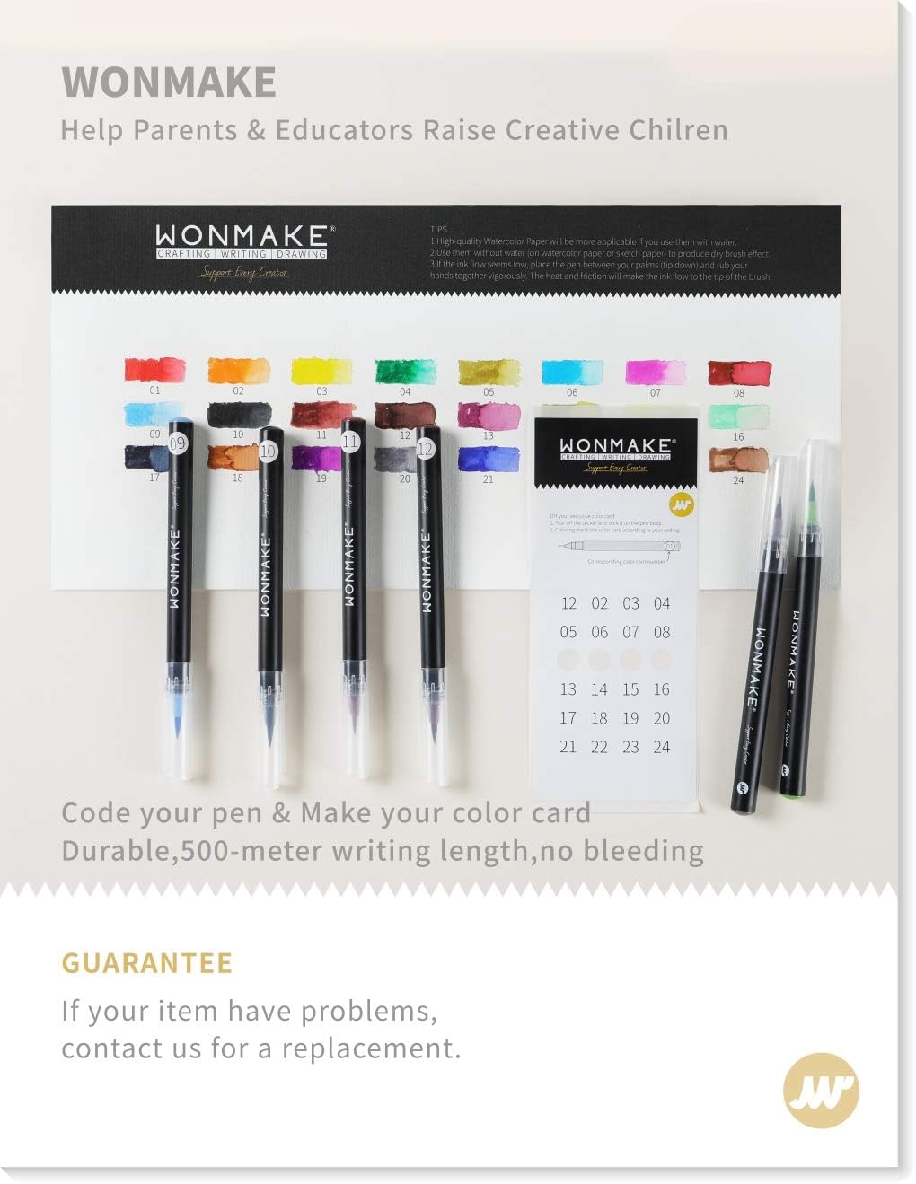 WONMAKE Pre-Toned Watercolor Paint Set for Kids, Brush Pens Washable Paint Brush Markers, Arts and Crafts Supplies for Kids, Used in Coloring | Drawing | Journal (24-color) : Office Products