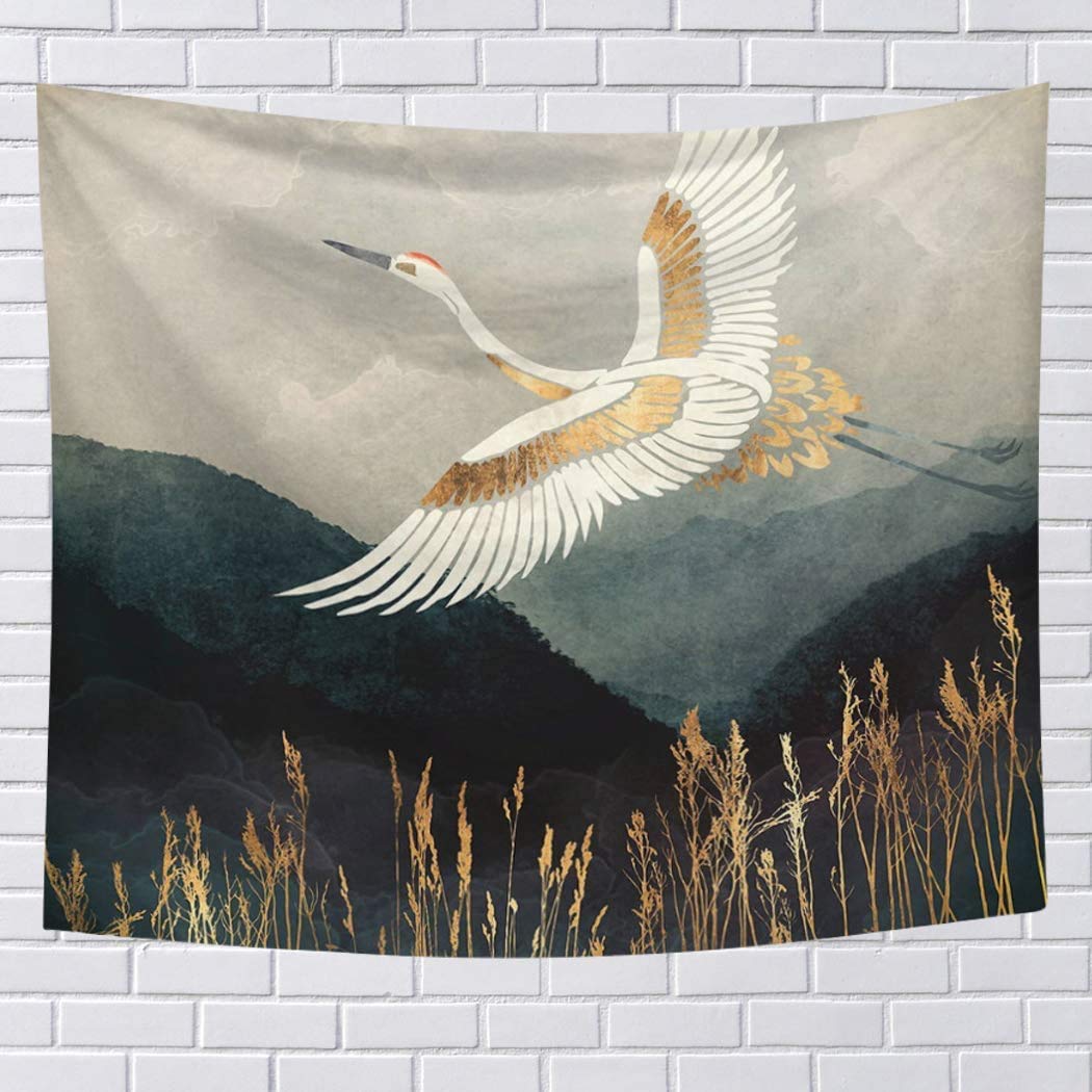 Hodeacc Flying Crane Wall Tapestry,Nature Landscape Sheet Space Wall Hanging Living Room Bedroom Tapestry Home Dorm Decor,78.7 x 59 inch