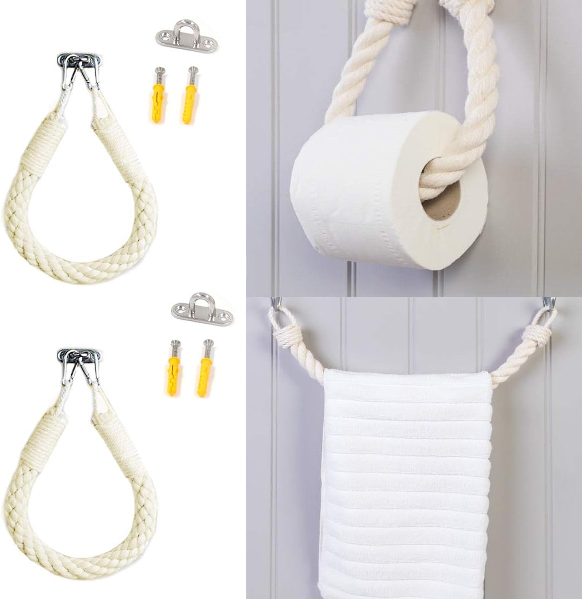 Amazon Com Rope Toilet Paper Nautical Bathroom Decor With Anchor Wall Mount Metal Hook Antique Industrial Wall Mounted Coastal Rope Secures Towel And Curtain 23 62in 2pcs Home Kitchen
