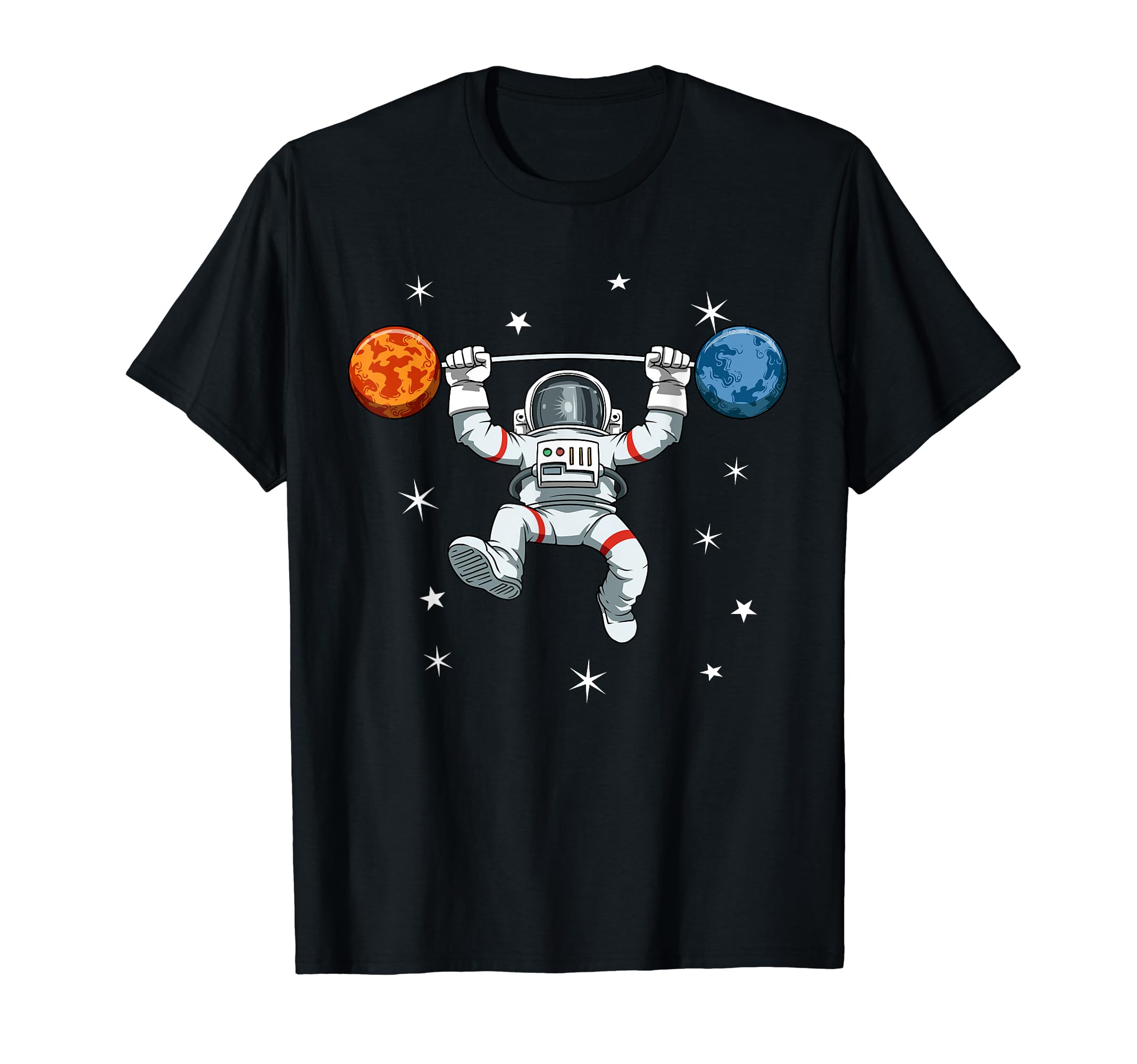 Astronaut dumbbell bar planet T-Shirt