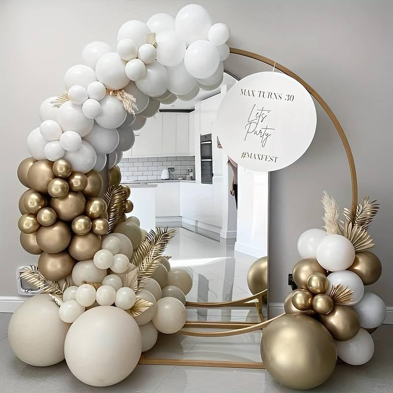 156 Pcs Sand White Gold Balloon Arch Kit, White White Nude and Metallic Chrome Gold Balloons for Boho Wedding, Bridal Shower, Birthday Decorations, Engagement, Anniversary