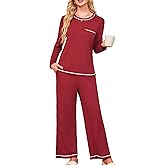 Besshopie Womens Pajamas Sets 2 Piece PJS Crewneck Long Sleeve Sleepwear Comfy Pants Lounge Set with Pockets
