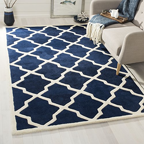 SAFAVIEH Chatham Collection 5' x 8' Dark Blue/Ivory CHT735C Handmade Trellis Pr…