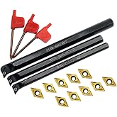 3PCS S08K/S10K/S12M- SDUCR07 95 Degree Internal Turning Boring Bar with 10pcs DCMT21.51 DCMT070204 Carbide Turning Inserts for Machining Steel Parts and Stainless Steel (Three Holder Set With Inserts)