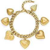 ENSKEFEN Heart Charm Bracelet for Women Chunky Matte Gold Link Chain Bracelet Vintage White Gold Love Heart Bracelet Fashion Valentines Bracelet