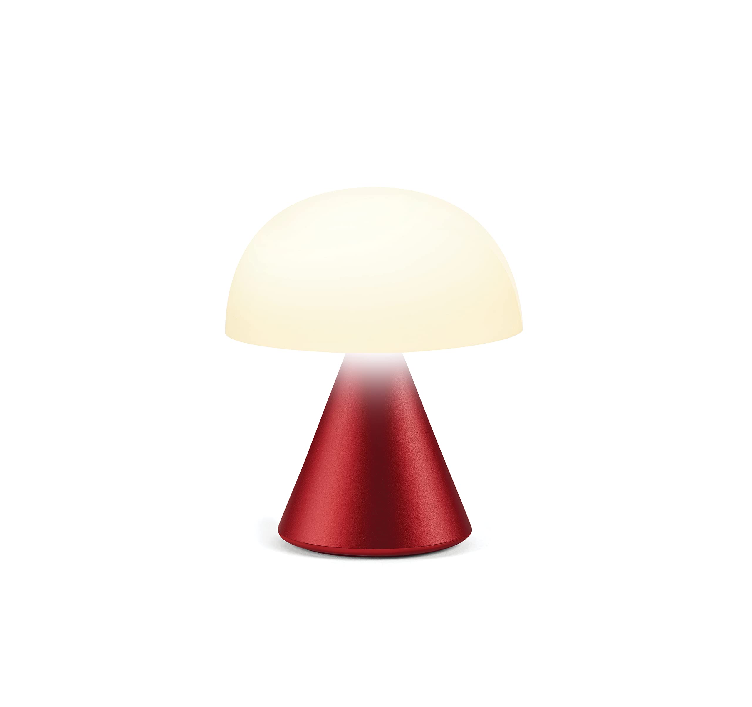 Lexon Mina Small Mushroom Lamp - LED Portable Bedside Light for Bedrooms, Kids & Nursery - Rechargeable with 12h Autonomy & Memory Dimmer, Aluminum - Dark Red