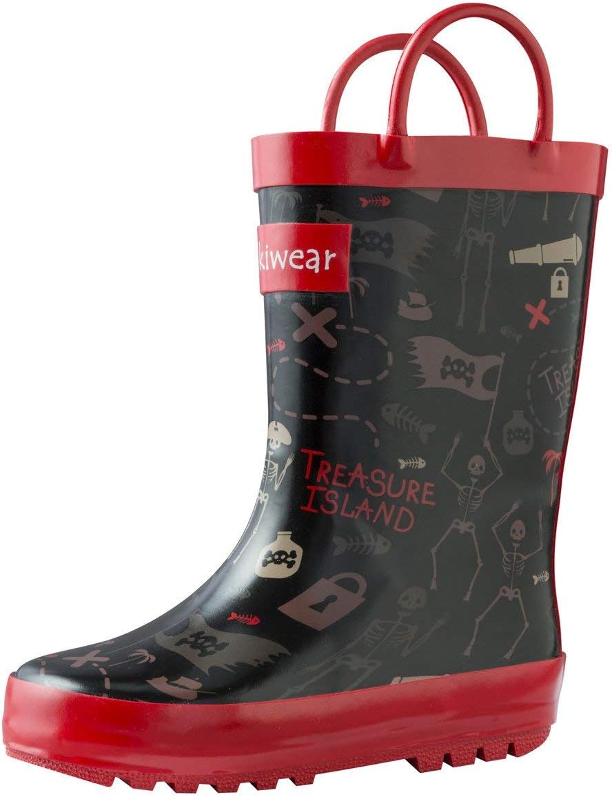 OAKI Kids Waterproof Rubber Rain Boots with Easy-On Handles