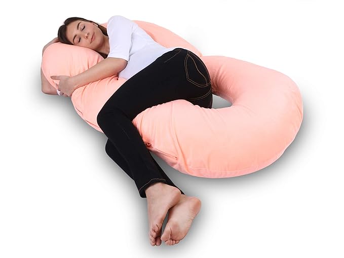 Momsyard Full Body C Shape Maternity/Pregnancy Pillow - Baby Nursing Cushion & Maternity Pillow for Pregnant Women Made of 100% Velvet Pillow Cover - 3.5 kg (Peach)