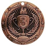 3rd Place Bronze World Class Die Cast Medal with Red, white & blue v-neck ribbon