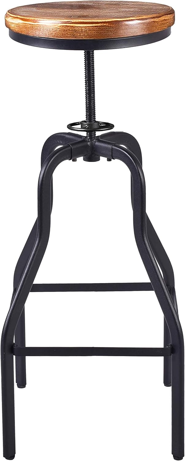 28-34 Inch Vintage Bar Stool - Round Swivel Wood Seat and Metal Stool - Height Adjustable Industrial Look,Extra Tall Pub Height Stool: Kitchen & Dining