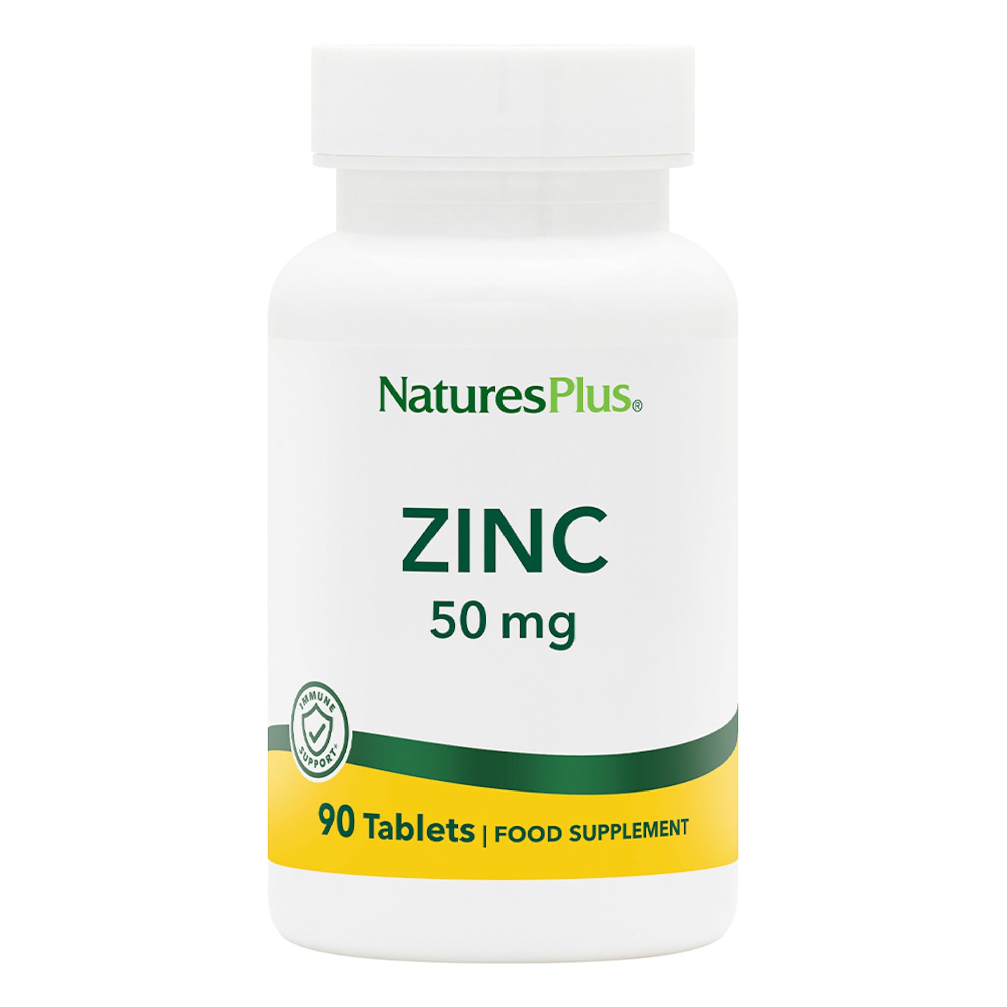 NaturesPlus Zinc Tablets 50mg - Highly Bioavailable Zinc Bisglycinate, Immune Support, Skin, Hair, Nails, Fertility and Focus - Gluten Free - 90 Vegetarian Tablets