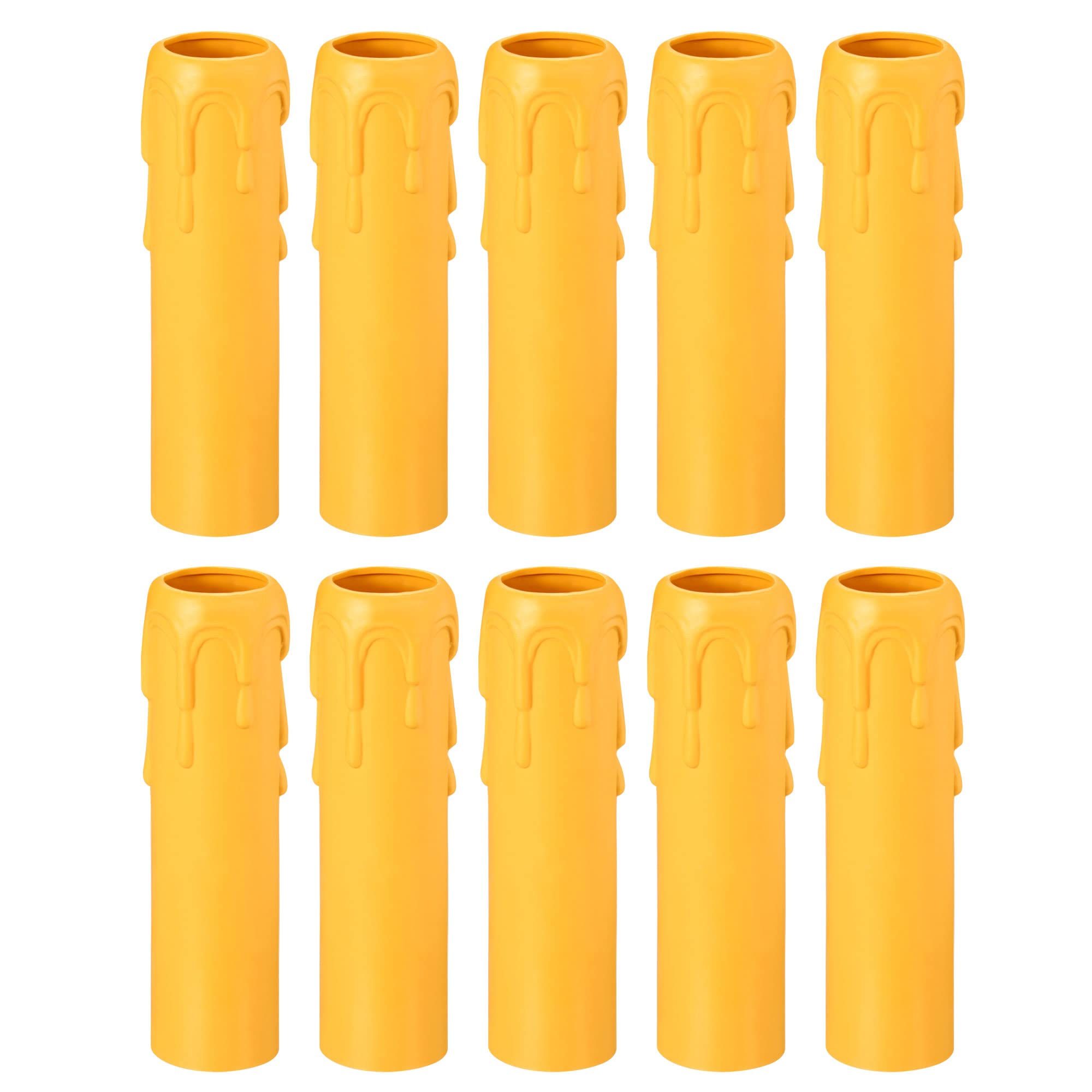 PATIKIL 25x100mm Candle Socket Covers, 10 Pack Plastic Sleeves Candelabra Base Accessories for E14 Chandelier, Yellow