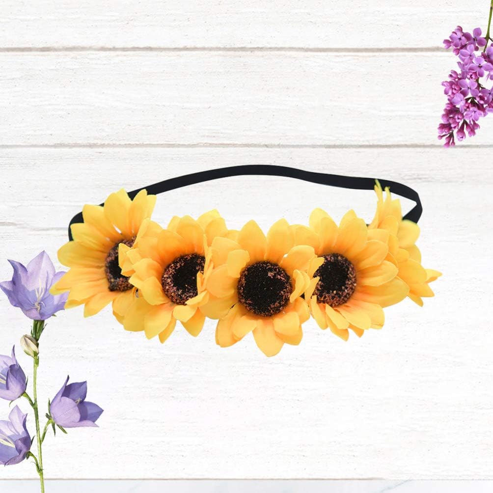 Amosfun Sunflower Headband Bridal Flower Headband Artificial Sunflower Floral Crown Bridal Headwear Natural Wreath for Bridal Seaside Holiday Wedding Decor - Image 5