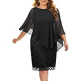 Plus Size Dresses Wedding Guest - Mother Bride Semi Formal Lace Cape with Chiffon Overlay Dresses