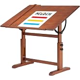 MEEDEN Extra-Large Wood Drafting Table: 42" x 30" Artist Drawing Table Desk | Painting Table with Adjustable Height and Angle, Art Table for Adults with Pencil Ledge for Sketching, Writing, Walnut