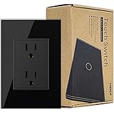 LIVOLO Black Duplex Outlet, 15A 110-220V, Tempered Glass, 1-Pack | Scratch-resistant tempered glass, easy-clean. Tamper-resistant shutters, fire-retardant shell. Modern decor.