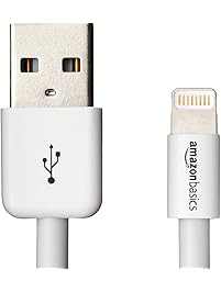 AmazonBasics Lightning to USB A Cable, Apple MFi Certified, White, 6 Feet /1.8 Meters, 2-Pack